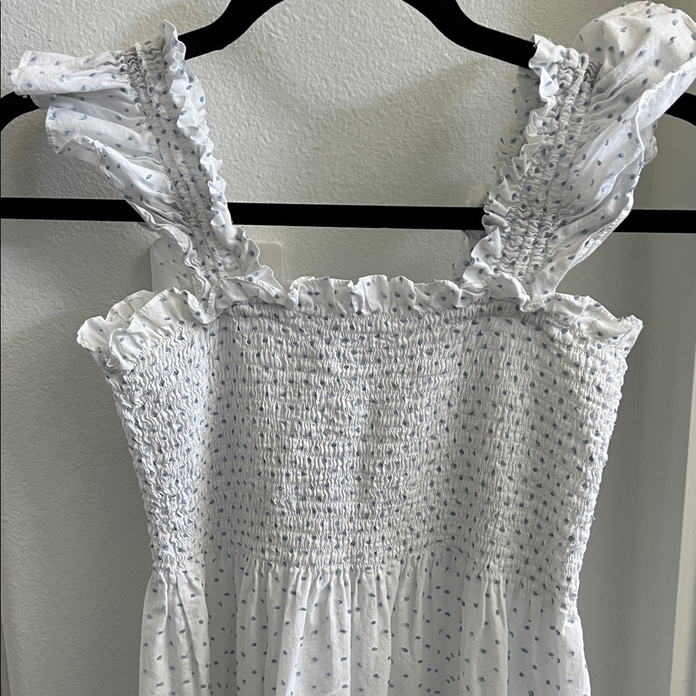 Hill House White Dress with Blue Accents